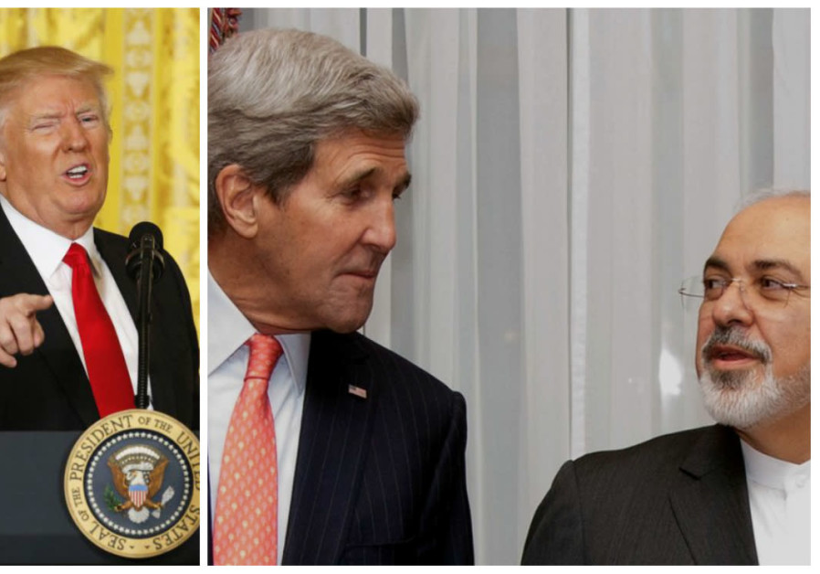 Compilation photo showing US President Donald Trump and then US Secretary of State John Kerry meeting with Iranian Foreign Minister Mohammad Zarif Photo By: REUTERS Compilation photo showing US President Donald Trump and then US Secretary of State John Kerry meeti