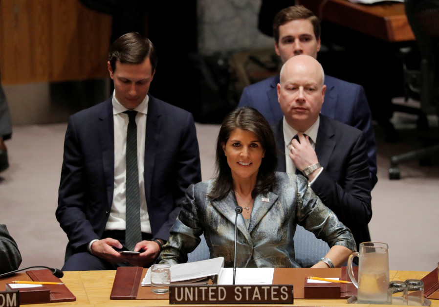 Nikki Haley at a meeting of the UN Security Council Photo By: LUCAS JACKSON / REUTERS Nikki Haley
