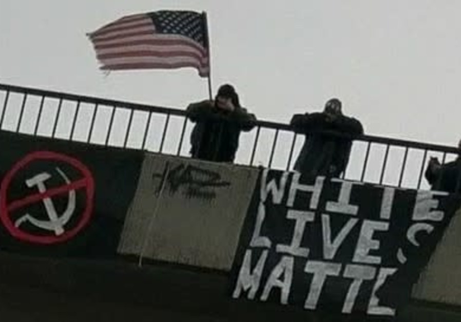 ‘Banners of Hate’ placed by US white supremacist groups Photo By: ANTI-DEFAMATION LEAGUE ‘Banners of Hate’ placed by US white supremacist groups