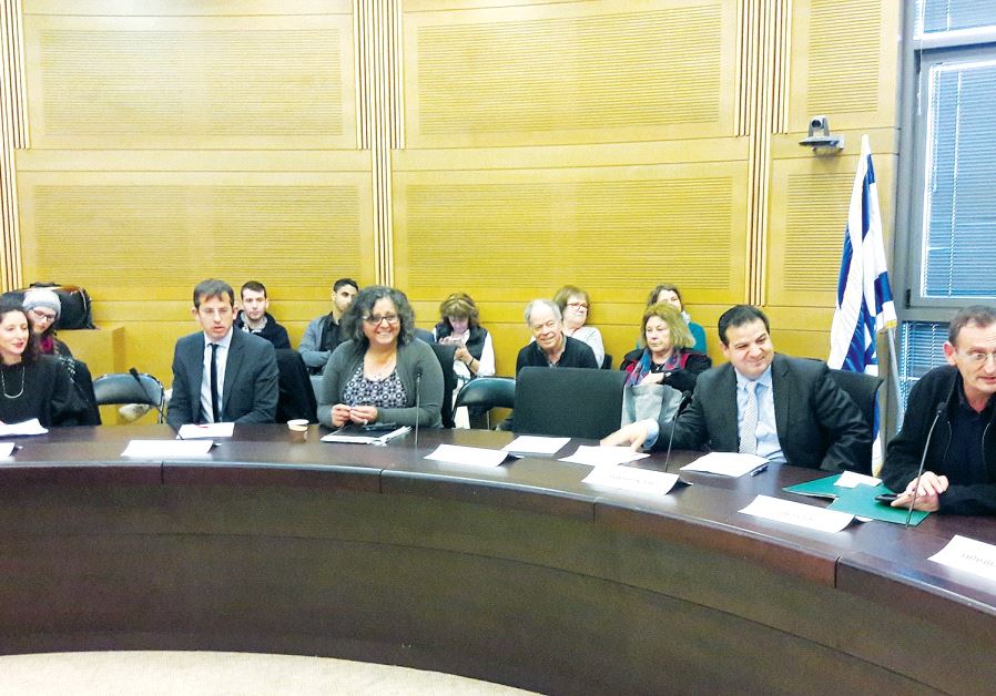 Attending the conference at the Knesset yesterday are, from second left, B’Tselem head Hagai El-Ad and MKs Aida Touma-Sliman, Ayman Odeh and Dov Henin Photo By: YONAH JEREMY BOB Knesset conference