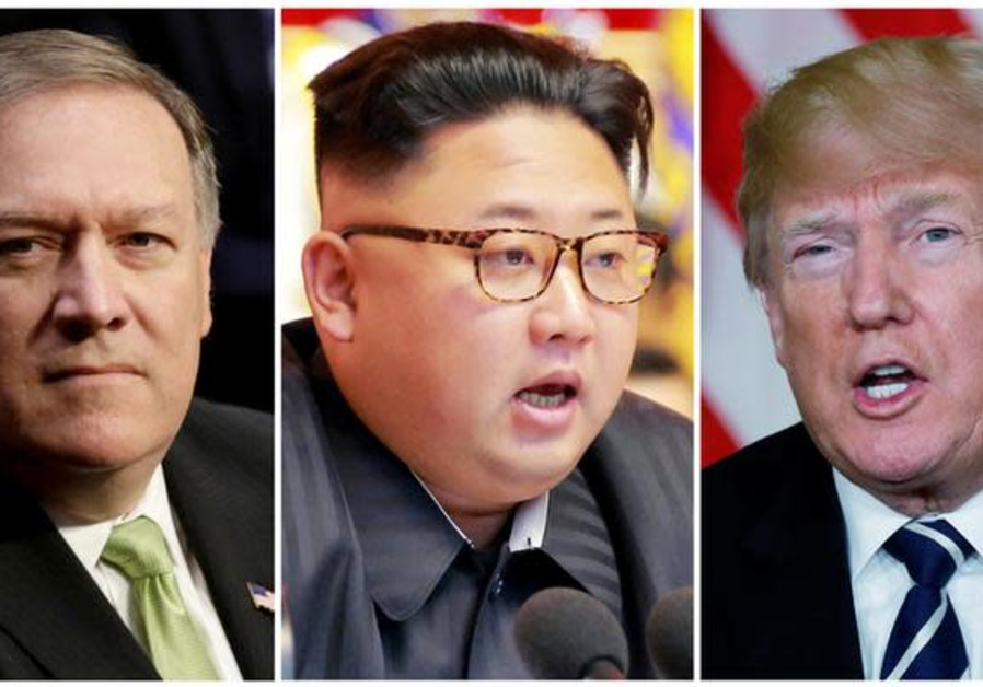 A combination photo shows Mike Pompeo (L) in Washington, North Korean leader Kim Jong Un (C) in Pyongyang, North Korea and US President Donald Trump (R), in Palm Beach, Florida, US. Photo By: KCNA/ REUTERS Mike Pompeo (L) , Kim Jong Un (C), and Donald Trump (R)