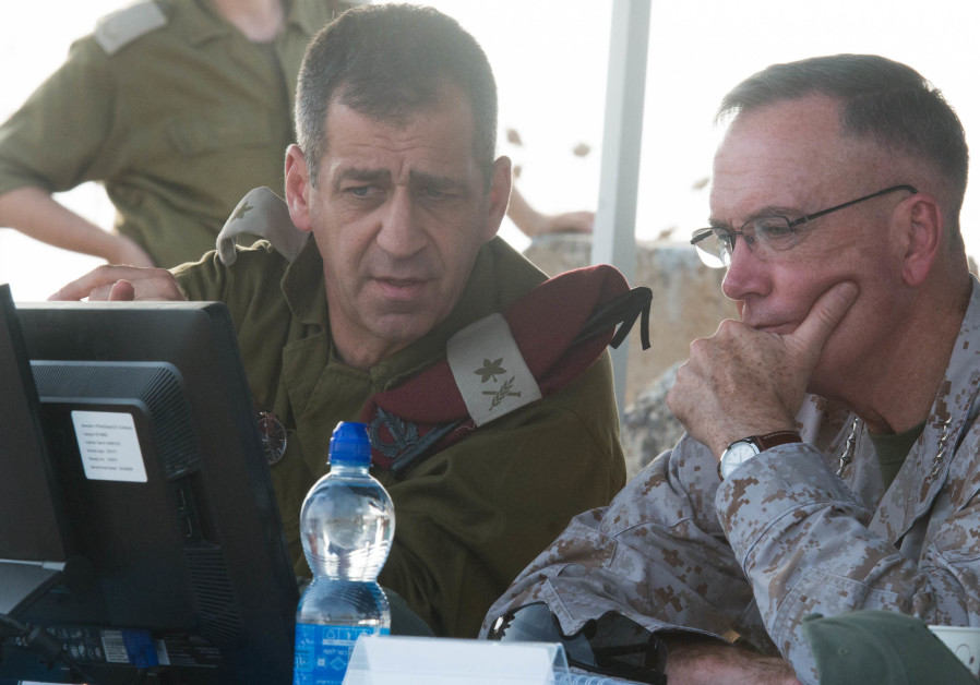Maj.-Gen. Aviv Kochachavi, who was chosen to become the new IDF chief of staff, briefs US military representative Joseph F. Dunford Photo By: Wikimedia Commons Aviv Kochavi
