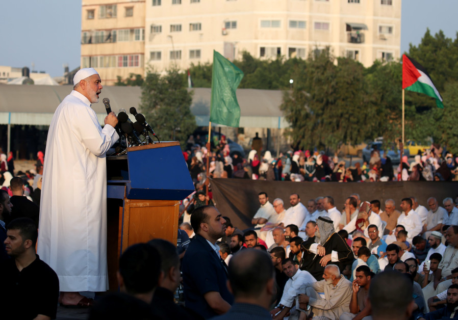 Palestinian Hamas Chief Ismail Haniyeh gives a speech after prayers on the first day of Eid al-Adha festival, in Gaza City August 21, 2018 Photo By: IBRAHEEM ABU MUSTAFA / REUTERS Palestinian Hamas Chief Ismail Haniyeh gives a speech after prayers on the first day of Eid al-Adha