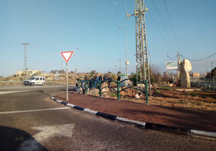 The intersection outside of Ofra, the morning after a terrorist attack left seven injured, December 10th, 2018 Photo By: TPS The intersection outside of Ofra, the morning after a terrorist attack left seven injured, December