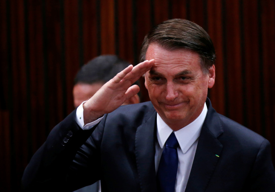Brazil's President-elect Jair Bolsonaro salutes before receiving a confirmation of his victory in the recent presidential election in Brasilia, Brazil December 10, 2018 Photo By: ADRIANO MACHADO/ REUTERS Netanyahu, Mike Pompeo to attend inauguration of Brazilian President