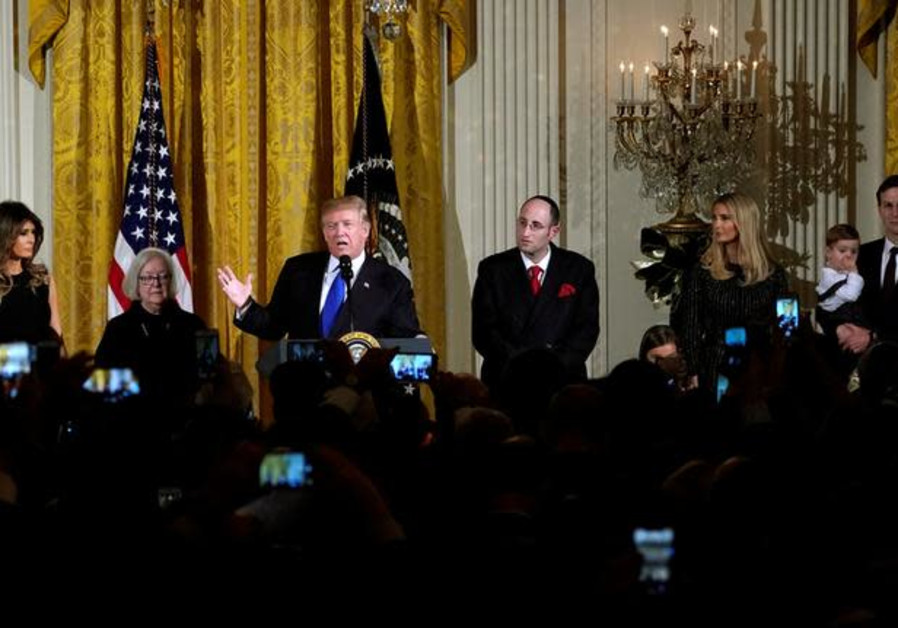 U.S. President Donald Trump hosts a Hanukkah Reception at the White House in Washington, U.S., December 7, 2017 Photo By: KEVIN LAMARQUE/REUTERS U.S. President Donald Trump hosts a Hanukkah Reception at the White House in Washington, U.S., Decem