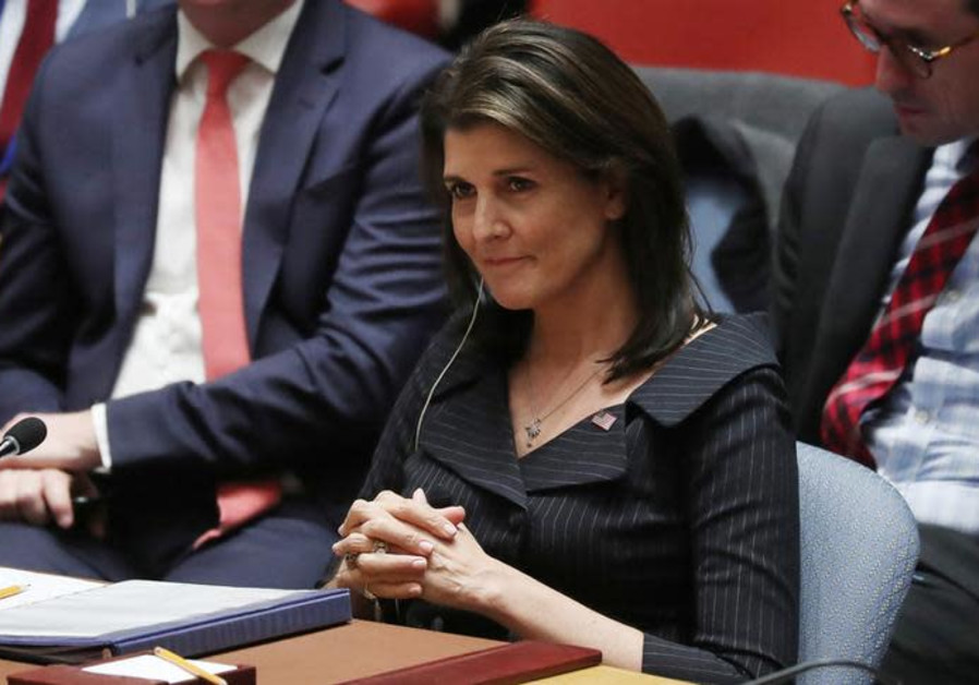 United States Ambassador to the United Nations Nikki Haley listens to a speaker during a U.N. Security Council meeting on the Middle East at U.N. headquarters in New York, U.S., December 18, 2018. Photo By: REUTERS/SHANNON STAPLETON Nikki Haley listens to a speaker during a U.N. Security Council meeting on the Middle East