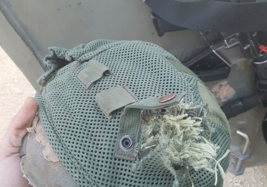Helmet of IDF soldier hit by terrorist gunfire at Gaza border Photo By: IDF SPOKESPERSON'S UNIT Helmet of IDF soldier shot by terrorist gunfire at Gaza border