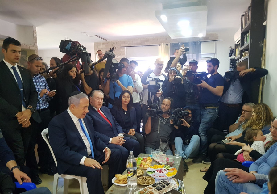 Prime Minister Benjamin Netanyhu (L) visits the shiva house of Rabbi Ahiad Ettinger, March 19th, 2019 Photo By: TPS Prime Minister Benjamin Netanyhu (L) visits the shiva house of Rabbi Ahiad Ettinger