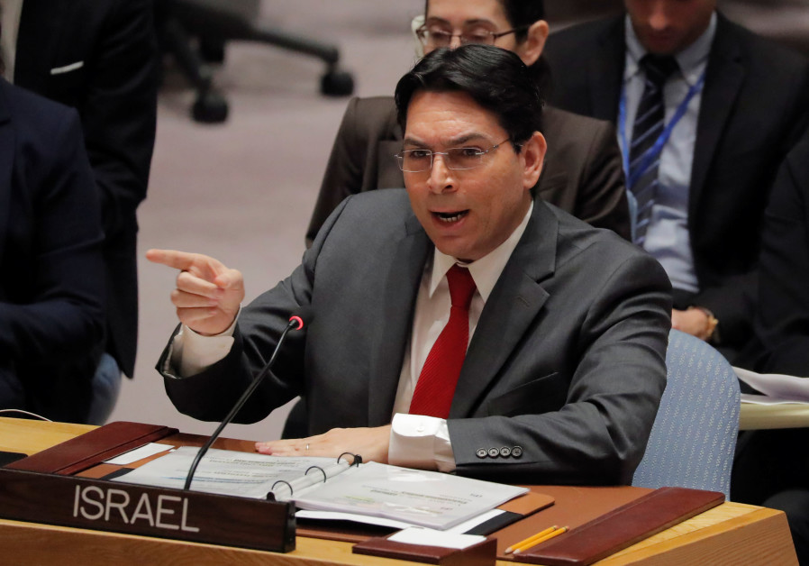 Israel's Ambassador to the United Nations (UN) Danny Danon speaks during a meeting of the UN Security Council at UN headquarters in New York, February 20, 2018 Photo By: LUCAS JACKSON/REUTERS Israeli envoy calls for criminalizing antisemitism after NYT cartoon