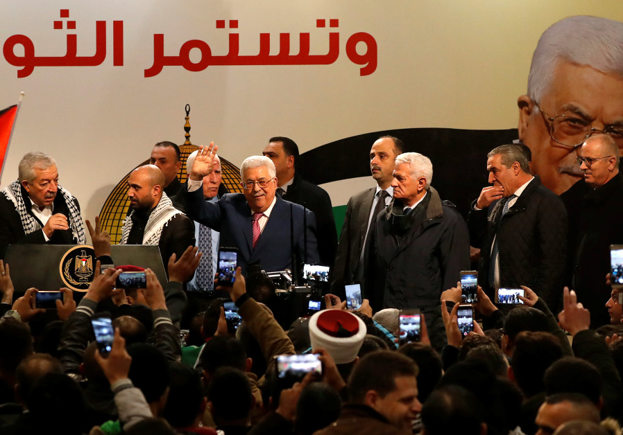 Palestinian President Mahmoud Abbas gestures during a ceremony marking the 54th anniversary of Fatah's founding, in Ramallah, December 31, 2018 Photo By: MOHAMAD TOROKMAN/REUTERS Palestinians slam US envoy over West Bank annexation remarks