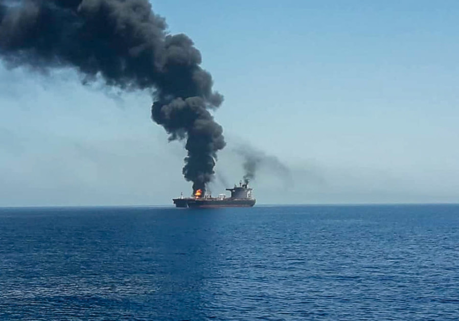 An oil tanker is seen after it was attacked at the Gulf of Oman Photo By: ISNA/REUTERS An oil tanker is seen after it was attacked at the Gulf of Oman