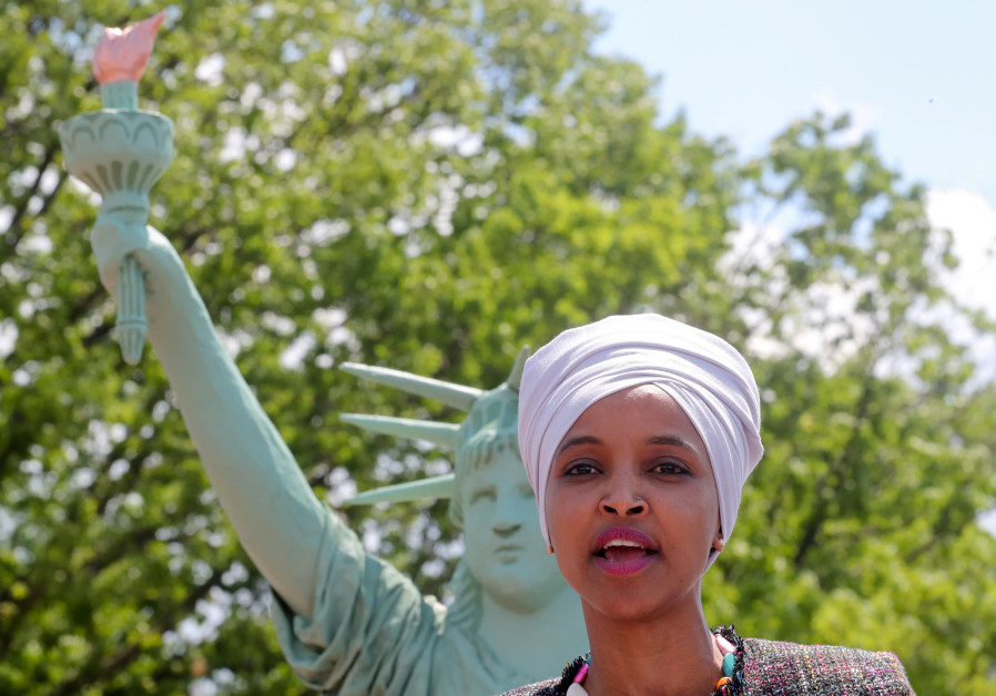 U.S. Representative Ilhan Omar (D-MN) addresses a small rally on immigration rights at the temporary installation of a replica of the Statue of Liberty at Union Station in Washington, U.S. May 16, 2019 Photo By: JONATHAN ERNST / REUTERS Do boycotts mentioned by Ilhan Omar compare to BDS movement? -analysis