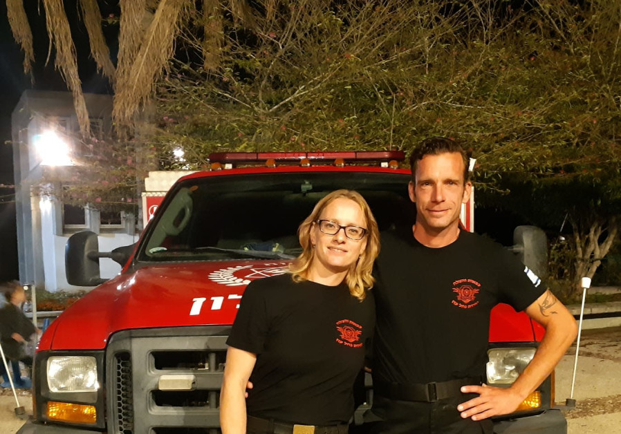 Mirjam and Raymond Reijnen from the Netherlands are part of the Nahal Oz volunteer fire force created to fight the Gaza fires. Photo By: Courtesy Mirjam and Raymond Reijnen from the Netherlands are part of the Nahal Oz volunteer fire force create