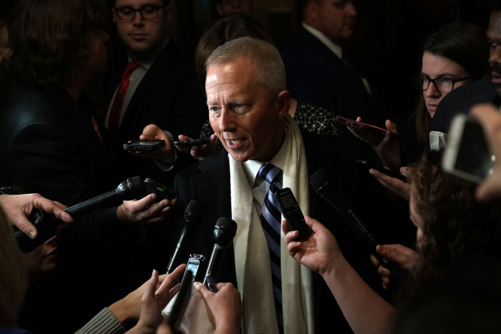 WASHINGTON, DC - NOVEMBER 28: U.S. Rep.-elect Jeff Van Drew (D-NJ) speaks to members of the media outside a closed House Democrats organizational meeting at Longworth House Office Building November 28, 2018 in Washington, DC. House Democrats have nominated Rep. Nancy Pelosi (D-CA) to run for Speaker of the House for the 116th Congress. (Photo by Alex Wong/Getty Images)