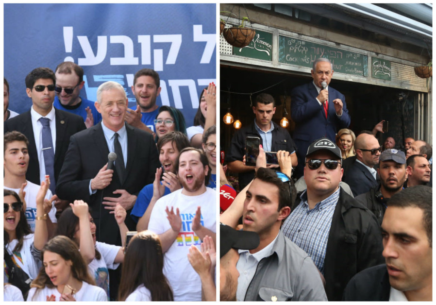 Benny Gantz and Benjamin Netanyahu rally their voters a day before elections 2019. Photo By: SRAYA DIAMANT / MARC ISRAEL SELLEM Benny Gantz and Benjamin Netanyahu rally their voters a day before elections 2019.