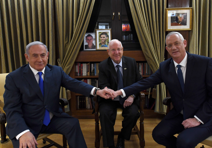 Reuven Rivlin, Benny Gantz and Benjamin Netanyahu meet on September 23, 2019. Photo By: HAIM ZACH/GPO Reuven Rivlin, Benny Gantz and Benjamin Netanyahu meet on September 23, 2019.