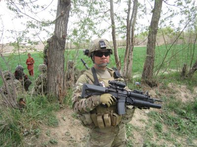Eric Roberson on patrol in the Afghan village of Sar-e-Sang.