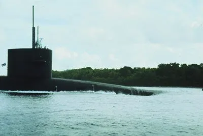 David Chetlain took this photo of the USS Nevada entering Kwajalein Atoll in the U.S. Marshall Islands in July 1990. Photo courtesy of the author.