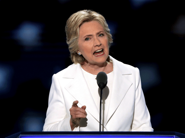 PHILADELPHIA, PA - JULY 28: Democratic presidential candidate Hillary Clinton delivers remarks during the fourth day of the Democratic National Convention at the Wells Fargo Center, July 28, 2016 in Philadelphia, Pennsylvania. Democratic presidential candidate Hillary Clinton received the number of votes needed to secure the party's nomination. An estimated 50,000 people are expected in Philadelphia, including hundreds of protesters and members of the media. The four-day Democratic National Convention kicked off July 25. (Photo by Alex Wong/Getty Images)