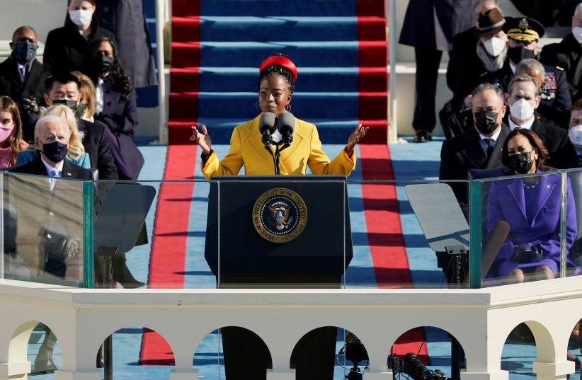 Poet Amanda Gorman reads a poem during the 59th Presidential Inauguration at the US Capitol in Washington January 20, 2021. (credit: PATRICK SEMANSKY/POOL VIA REUTERS) Poet Amanda Gorman reads a poem during the 59th Presidential Inauguration at the US Capitol in Washington January 20, 2021. (credit: PATRICK SEMANSKY/POOL VIA REUTERS)