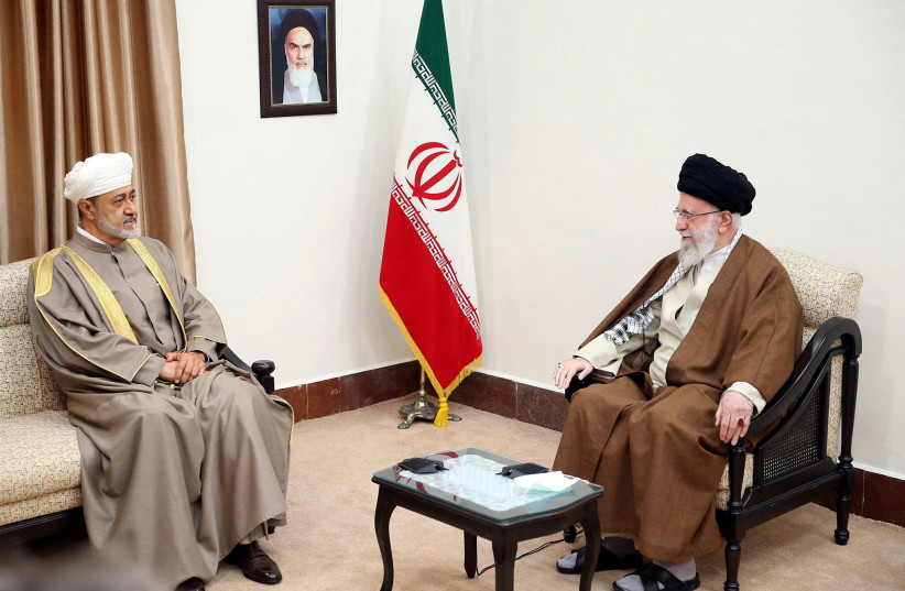 Iran's Supreme Leader Ayatollah Ali Khamenei meets with Oman's Sultan Haitham bin Tariq in Tehran, Iran May 29, 2023. (credit: Office of the Iranian Supreme Leader/WANA/Handout via Reuters) Iran's Supreme Leader Ayatollah Ali Khamenei meets with Oman's Sultan Haitham bin Tariq in Tehran, Iran May 29, 2023. (credit: Office of the Iranian Supreme Leader/WANA/Handout via Reuters)