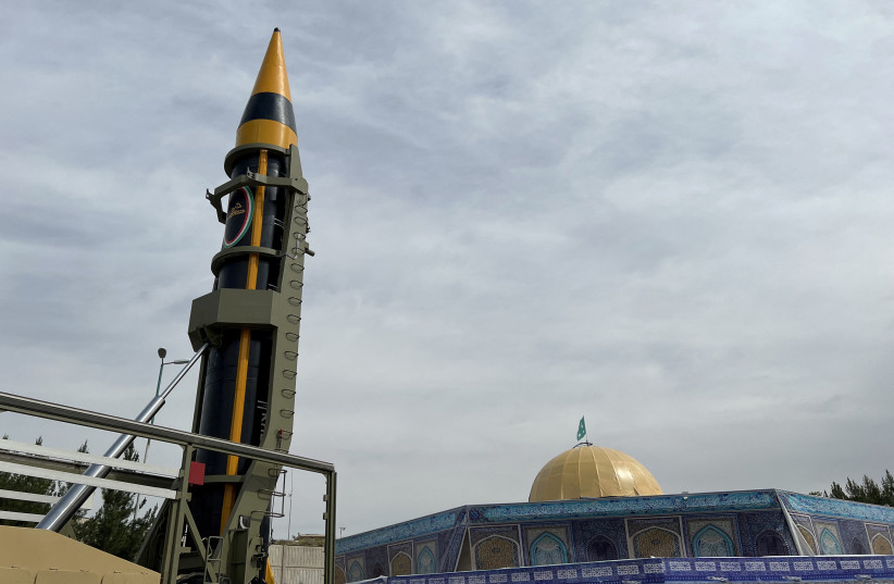 A new surface-to-surface ballistic missile called Khaibar with a range of 2,000 km, unveiled by Iran, is seen in Tehran, Iran, May 25, 2023 (credit: WANA (WEST ASIA NEWS AGENCY) VIA REUTERS) A new surface-to-surface ballistic missile called Khaibar with a range of 2,000 km, unveiled by Iran, is seen in Tehran, Iran, May 25, 2023 (credit: WANA (WEST ASIA NEWS AGENCY) VIA REUTERS)