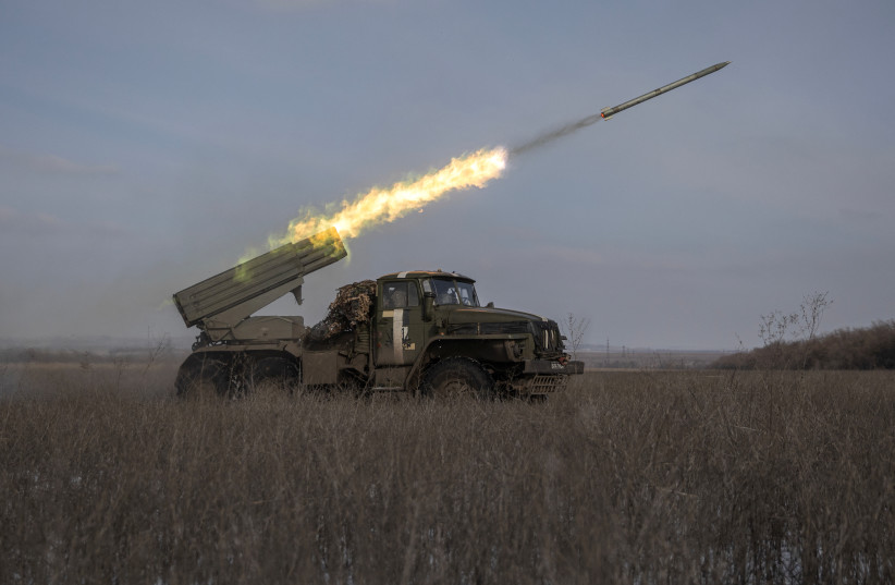 Ukrainian servicemen fire a BM-21 Grad multiple launch rocket system towards Russian positions on a frontline near the town of Marinka, amid Russia's attack on Ukraine, in Donetsk region, Ukraine, February 7, 2023. (credit: MARKO DJURICA/REUTERS) Ukrainian servicemen fire a BM-21 Grad multiple launch rocket system towards Russian positions on a frontline near the town of Marinka, amid Russia's attack on Ukraine, in Donetsk region, Ukraine, February 7, 2023. (credit: MARKO DJURICA/REUTERS)