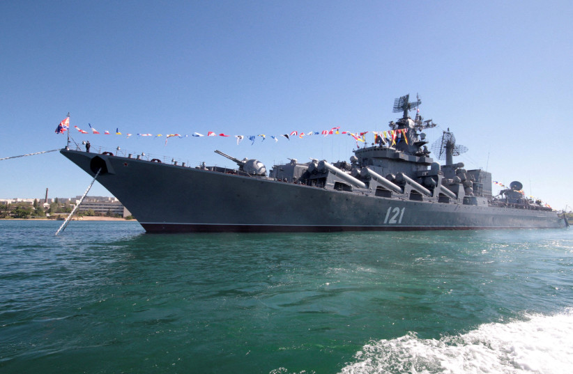 Russian missile cruiser Moskva is moored in the Ukrainian Black Sea port of Sevastopol, Ukraine, May 10, 2013. (credit: REUTERS/STRINGER/FILE PHOTO) Russian missile cruiser Moskva is moored in the Ukrainian Black Sea port of Sevastopol, Ukraine, May 10, 2013. (credit: REUTERS/STRINGER/FILE PHOTO)
