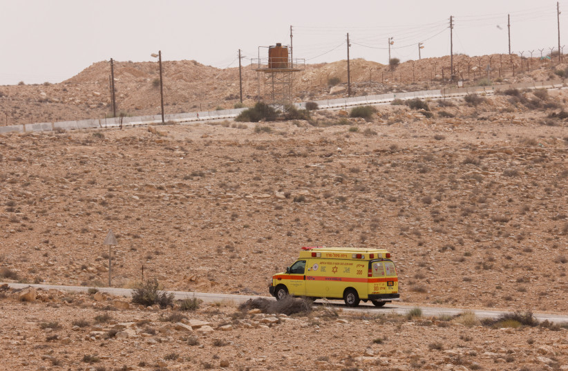 An emergency vehicle is seen near the site of a reported security incident near Israel's southern border with Egypt, Israel June 3, 2023. (credit: REUTERS/AMIR COHEN) An emergency vehicle is seen near the site of a reported security incident near Israel's southern border with Egypt, Israel June 3, 2023. (credit: REUTERS/AMIR COHEN)