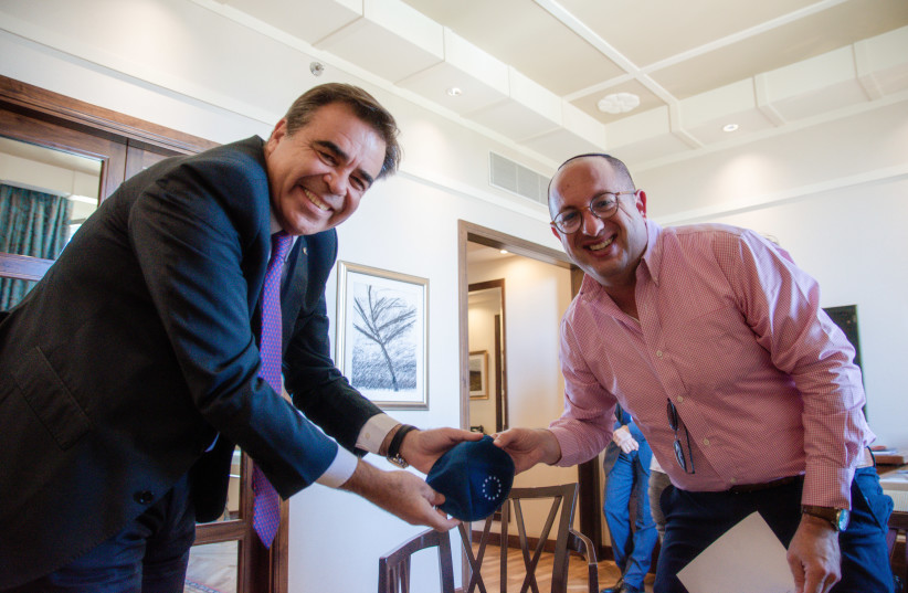European Union (EU) Vice President Margaritis Schinas with Jerusalem Post reporter Zvika Klein. (credit: I. H. Mintz) European Union (EU) Vice President Margaritis Schinas with Jerusalem Post reporter Zvika Klein. (credit: I. H. Mintz)
