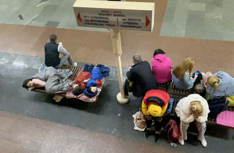 People take shelter in a subway station, amid Russia's attack on Ukraine, in Kyiv, Ukraine, June 2, 2023 in this screen grab obtained from a social media video. (credit: Twitter @taniakovba via REUTERS) People take shelter in a subway station, amid Russia's attack on Ukraine, in Kyiv, Ukraine, June 2, 2023 in this screen grab obtained from a social media video. (credit: Twitter @taniakovba via REUTERS)