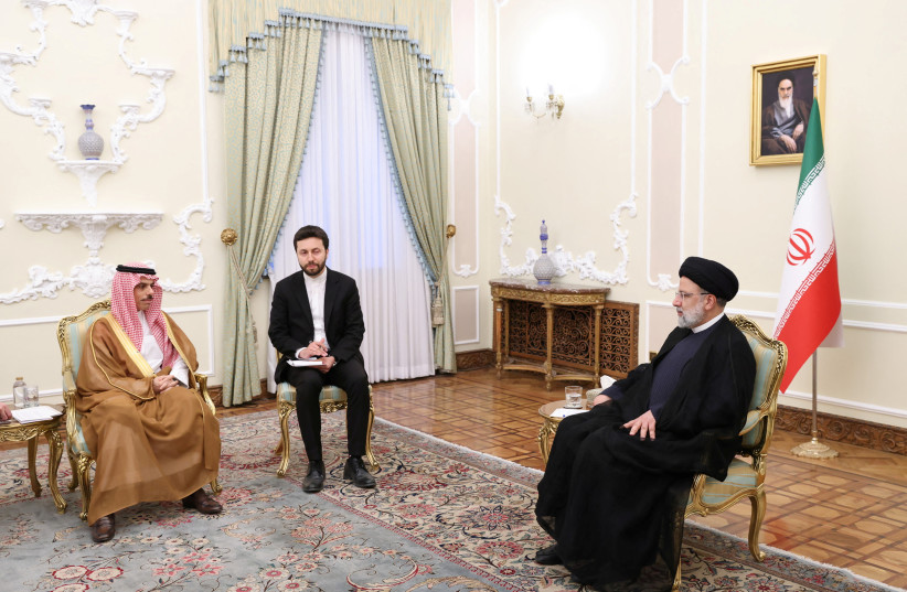 Iranian President Ebrahim Raisi meets with Saudi Arabia's Foreign Minister Prince Faisal bin Farhan Al Saud, in Tehran, Iran June 17, 2023. (credit: WANA (WEST ASIA NEWS AGENCY) VIA REUTERS) Iranian President Ebrahim Raisi meets with Saudi Arabia's Foreign Minister Prince Faisal bin Farhan Al Saud, in Tehran, Iran June 17, 2023. (credit: WANA (WEST ASIA NEWS AGENCY) VIA REUTERS)
