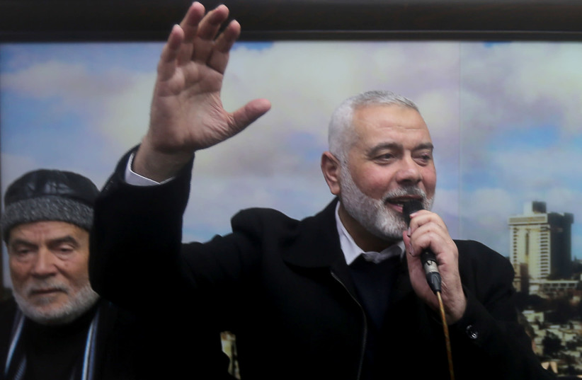 Palestinian Hamas Chief Ismail Haniyeh in Gaza City February 28, 2019 (credit: REUTERS/IBRAHEEM ABU MUSTAFA) Palestinian Hamas Chief Ismail Haniyeh in Gaza City February 28, 2019 (credit: REUTERS/IBRAHEEM ABU MUSTAFA)