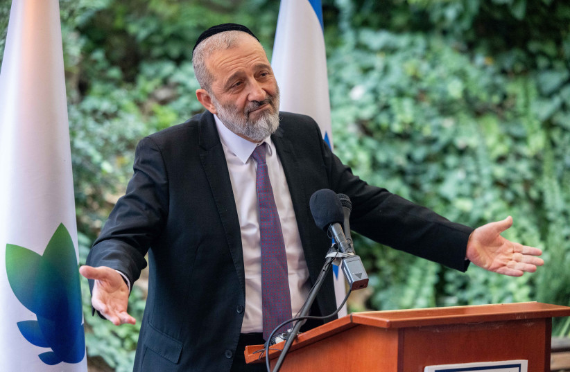 Health and Interior Minister Arye Deri at the handover ceremony for the Interior Ministry, January 1, 2023. (credit: YONATAN SINDEL/FLASH90) Health and Interior Minister Arye Deri at the handover ceremony for the Interior Ministry, January 1, 2023. (credit: YONATAN SINDEL/FLASH90)