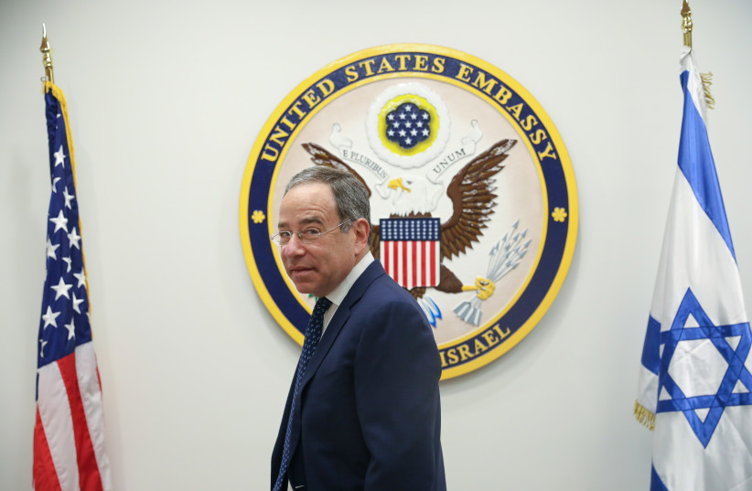 Former US ambassador Tom Nides in his office at the US embassy in Jerusalem. (credit: MARC ISRAEL SELLEM/THE JERUSALEM POST) Former US ambassador Tom Nides in his office at the US embassy in Jerusalem. (credit: MARC ISRAEL SELLEM/THE JERUSALEM POST)