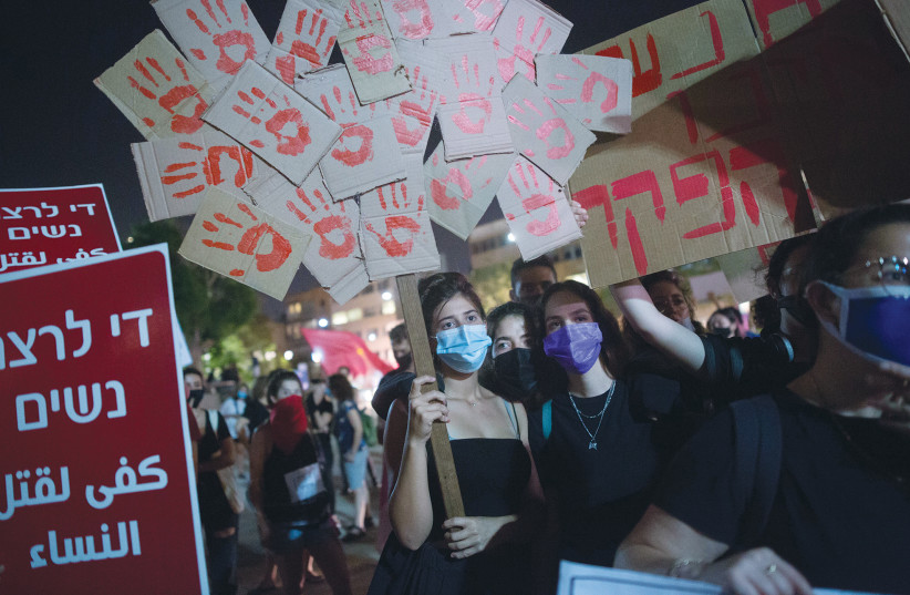 ACTIVISTS PROTEST against recent cases of violence against women at Habima Square in Tel Aviv last week. (credit: MIRIAM ALSTER/FLASH90) ACTIVISTS PROTEST against recent cases of violence against women at Habima Square in Tel Aviv last week. (credit: MIRIAM ALSTER/FLASH90)