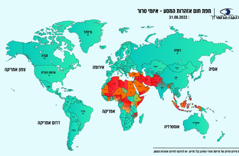 National Security Council's travel warning heatmap, updated to August 31, 2023 (credit: NATIONAL SECURITY COUNCIL) National Security Council's travel warning heatmap, updated to August 31, 2023 (credit: NATIONAL SECURITY COUNCIL)