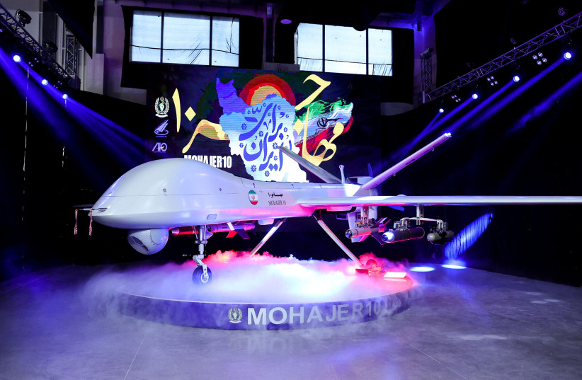 A new drone called ''Mohajer 10'' with a range of 2000 km, unveiled by Iran, is seen in Tehran, Iran, August 22, 2023 (credit: IRAN'S PRESIDENCY/WANA (WEST ASIA NEWS AGENCY)/HANDOUT VIA REUTERS) A new drone called ''Mohajer 10'' with a range of 2000 km, unveiled by Iran, is seen in Tehran, Iran, August 22, 2023 (credit: IRAN'S PRESIDENCY/WANA (WEST ASIA NEWS AGENCY)/HANDOUT VIA REUTERS)