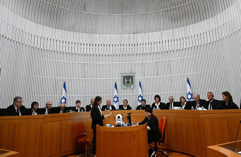 President of the Supreme Court of Israel Esther Hayut and all fifteen justices assemble to hear petitions against the reasonableness standard law in the High Court in Jerusalem, on Tuesday, September 12, 2023. (credit: DEBBIE HILL/Pool via REUTERS) President of the Supreme Court of Israel Esther Hayut and all fifteen justices assemble to hear petitions against the reasonableness standard law in the High Court in Jerusalem, on Tuesday, September 12, 2023. (credit: DEBBIE HILL/Pool via REUTERS)