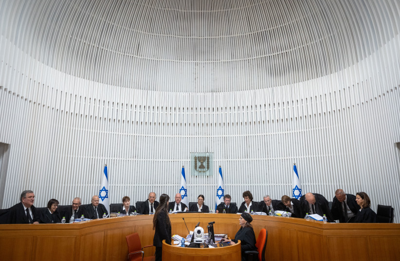 The High Court hearing of the government's judicial reform reasonableness bill on September 12, 2023 (credit: YONATAN SINDEL/FLASH90) The High Court hearing of the government's judicial reform reasonableness bill on September 12, 2023 (credit: YONATAN SINDEL/FLASH90)