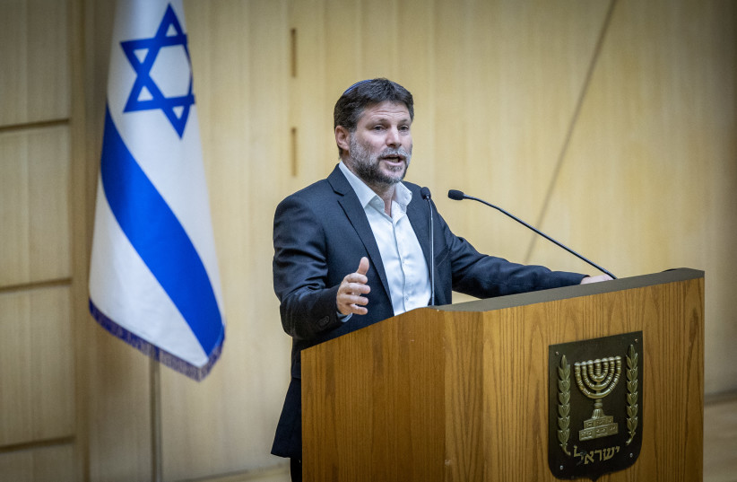 Finance Minister Bezalel Smotrich is seen addressing the Knesset, on August 16, 2023. (credit: YONATAN SINDEL/FLASH90) Finance Minister Bezalel Smotrich is seen addressing the Knesset, on August 16, 2023. (credit: YONATAN SINDEL/FLASH90)