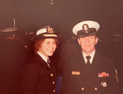 Captain R. Van with her uncle, who received a duty dollar upon her commissioning as an officer. Photo courtesy of the author.