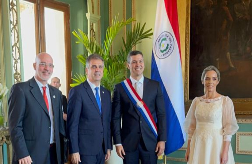 Paraguay's President Santiago Pena is seen alongside Israeli Foreign Minister Eli Cohen in Paraguay. (credit: FOREIGN MINISTRY) Paraguay's President Santiago Pena is seen alongside Israeli Foreign Minister Eli Cohen in Paraguay. (credit: FOREIGN MINISTRY)