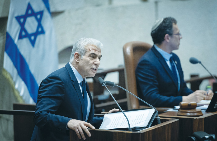 OPPOSITION LEADER Yair Lapid addresses the Knesset plenum, last week. The opposition should signal now that it is not out for total victory over the coalition, says the writer. (credit: YONATAN SINDEL/FLASH90) OPPOSITION LEADER Yair Lapid addresses the Knesset plenum, last week. The opposition should signal now that it is not out for total victory over the coalition, says the writer. (credit: YONATAN SINDEL/FLASH90)