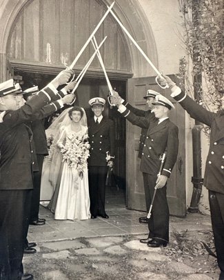 Sally Carton’s parents on their wedding day, just before her father sailed toward Pearl Harbor. Photo courtesy of the author.