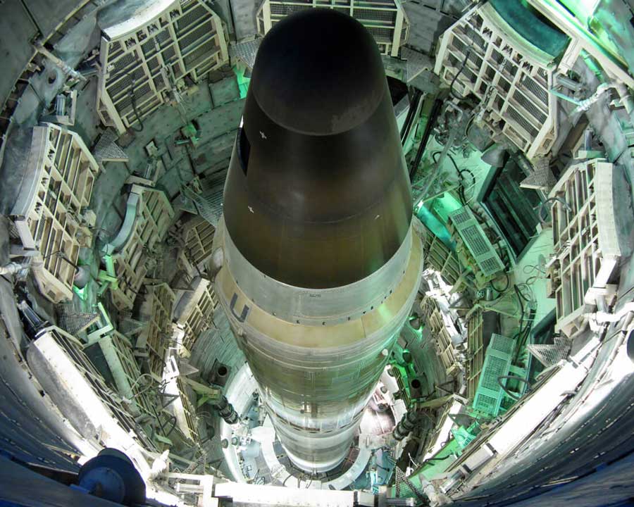 A view from above the silo housing a Titan II missile at the Titan Missile Museum in Green Valley, Arizona.