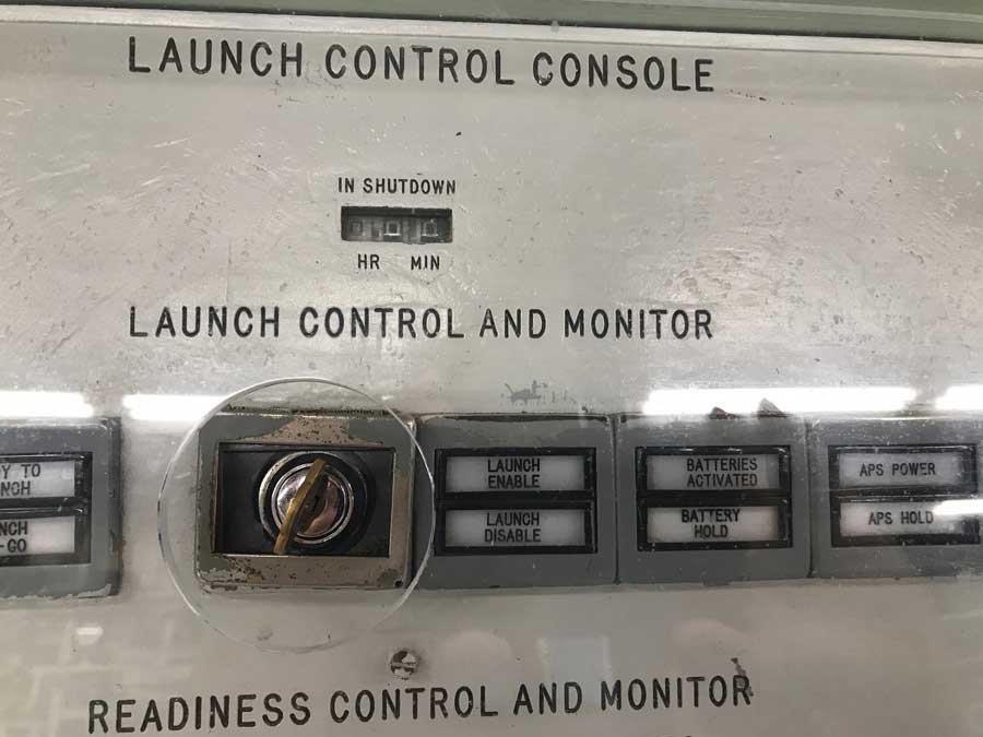 One of two keys that would be turned by a crew commander if a missile had been launched from the launch control center inside Missile Site 8. The indicators to its right would have lit up as the launch sequence began.