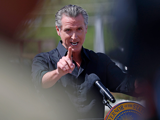California Governor Gavin Newsom speaks during a news conference at Gemperle Orchard on April 16, 2025 in Ceres, California. Governor Gavin Newsom and California Attorney General Rob Bonta have filed a lawsuit in federal court challenging the Trump administration's use of emergency powers to enact sweeping tariffs that hurt states, consumers, and businesses. The tariffs have disrupted supply chains, increased costs for the state and Californians, and inflicted billions in damages on California’s economy, the fifth largest in the world. (Photo by Justin Sullivan/Getty Images)
